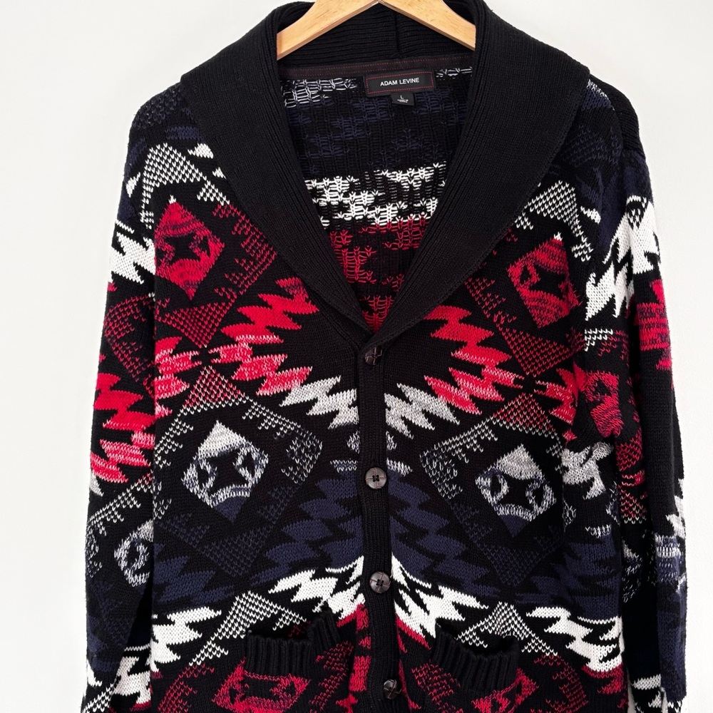 Adam Levine Men's Sweater Shawl Collar Cardigan Aztec Geometric Knit Large M39
